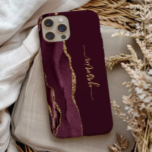 Personalized Signature Burgundy Gold Agate iPhone 13 Pro Case