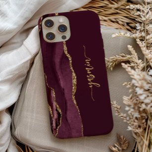 Personalized Signature Burgundy Gold Agate iPhone 13 Pro Case