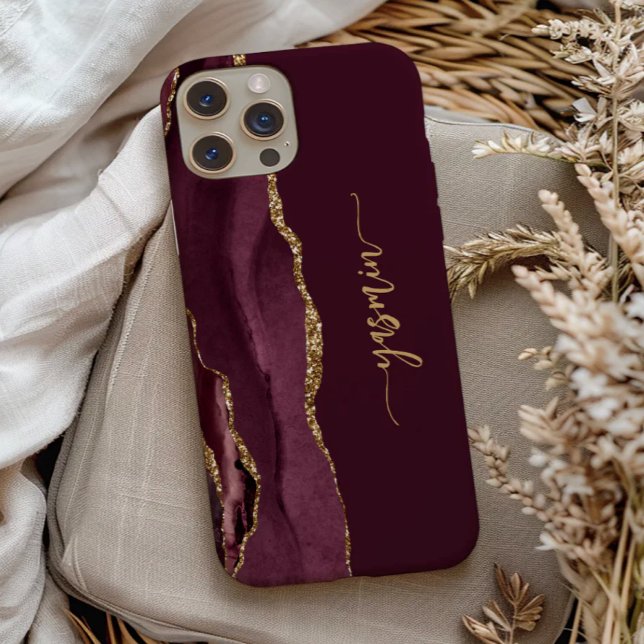 Personalized Signature Burgundy Gold Agate Case-Mate iPhone Case (Creator Uploaded)