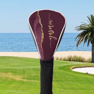 Personalized Signature Burgundy Gold Agate Golf Head Cover