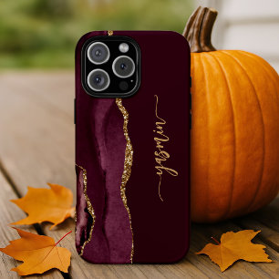 Personalized Signature Burgundy Gold Agate iPhone 13 Pro Case