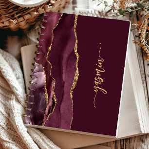 Personalized Signature Burgundy Gold Agate Notebook