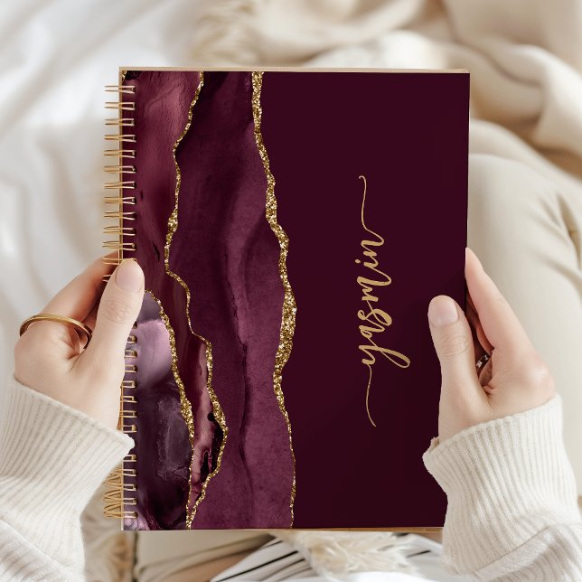 Personalized Signature Burgundy Gold Agate Notebook (Creator Uploaded)