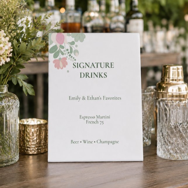 Personalized Signature Drinks Wedding Sign (Personalized signature drinks wedding bar sign for elegant wildflower receptions)