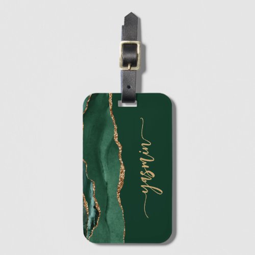 Personalized Signature Emerald Green Gold Agate Luggage Tag