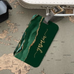 Personalized Signature Emerald Green Gold Agate Luggage Tag<br><div class="desc">Personalize this elegant modern design with your name in vertical gold-colored signature handwriting script on an emerald green background with a border of emerald green watercolor agate trimmed with gold faux glitter. (To keep the swashes at the beginning and end of the name, replace only the letters, leaving the symbols...</div>