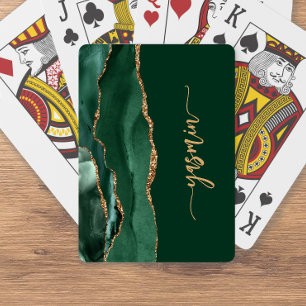 Personalized Signature Emerald Green Gold Agate Poker Cards