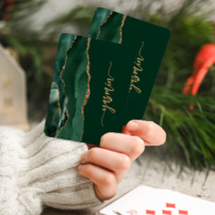 Personalized Signature Emerald Green Gold Agate Poker Cards