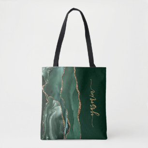 Personalized Signature Emerald Green Gold Agate Tote Bag