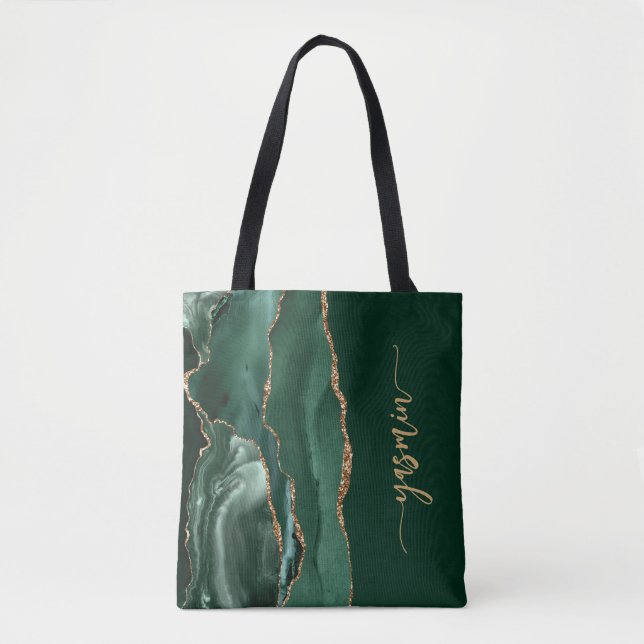 Personalized Signature Emerald Green Gold Agate Tote Bag (Front)