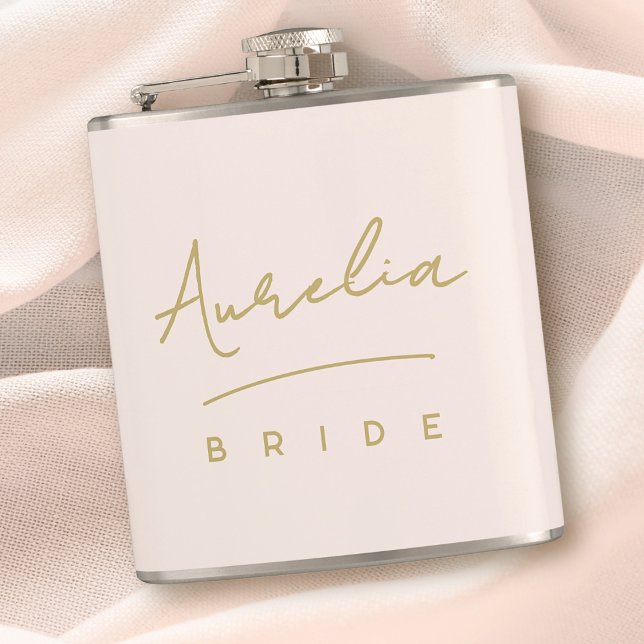 Personalized Signature Name Pink Gold Bachelorette Flask (Creator Uploaded)