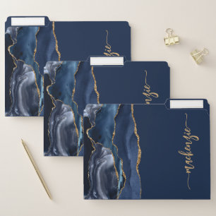 Personalized Signature Navy Blue Gold Agate File Folder