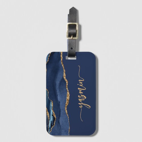 Personalized Signature Navy Blue Gold Agate Luggage Tag
