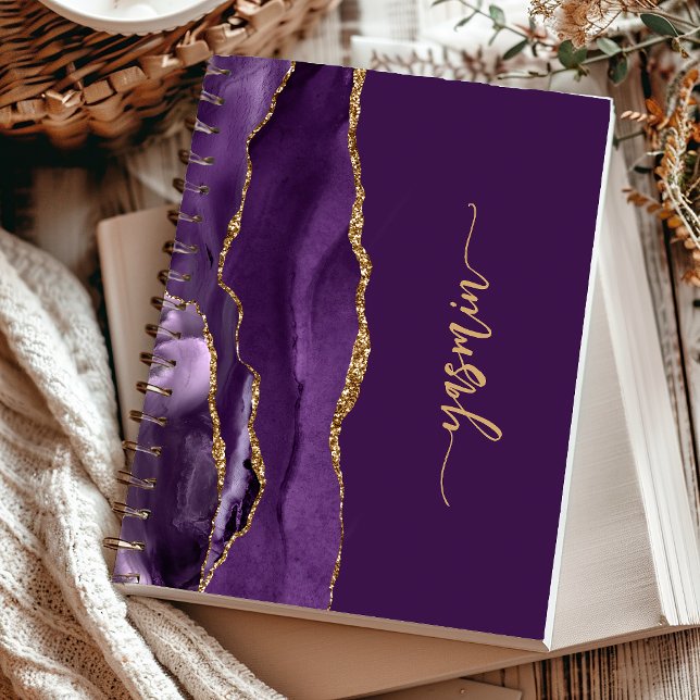 Personalized Signature Purple Gold Agate Notebook (Creator Uploaded)
