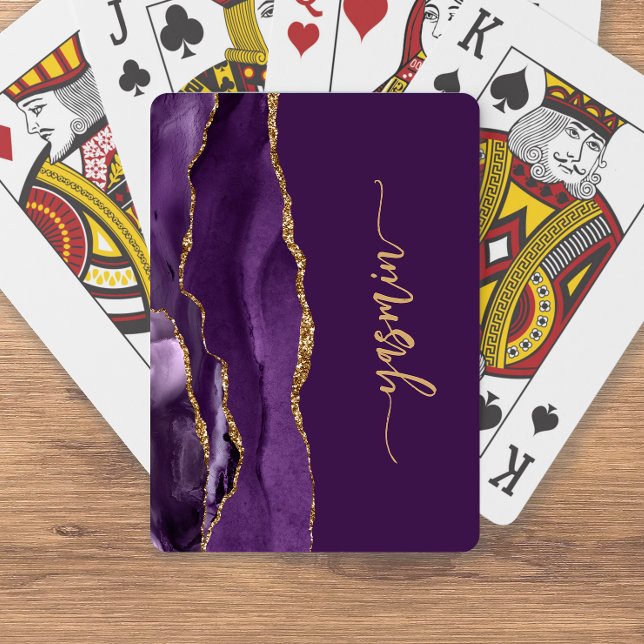 Personalized Signature Purple Gold Agate Poker Cards (Creator Uploaded)