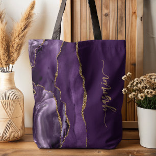 Personalized Signature Purple Gold Agate Tote Bag