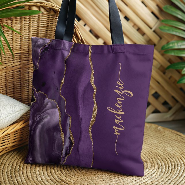 Personalized Signature Purple Gold Agate Tote Bag (Creator Uploaded)