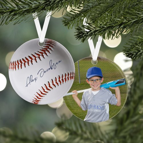 Personalized Signed Baseball Photo Ornament