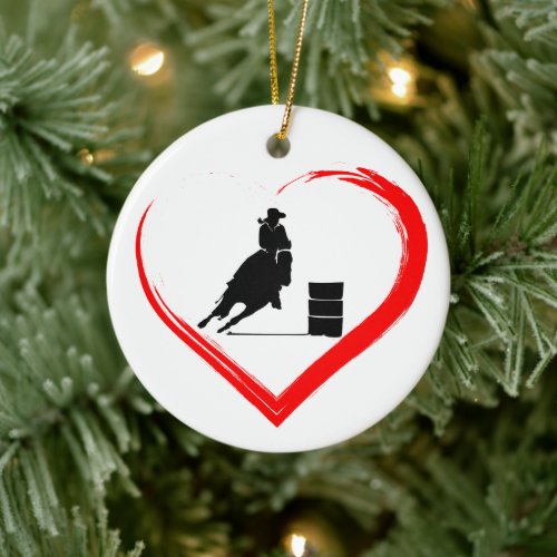 Personalized Silhouette Barrel Racing Horse, Heart Ceramic Ornament