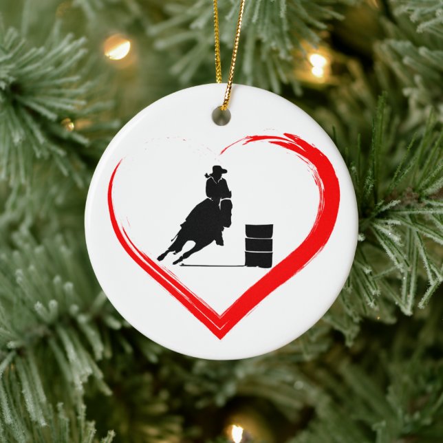 Personalized Silhouette Barrel Racing Horse, Heart Ceramic Ornament (Tree)