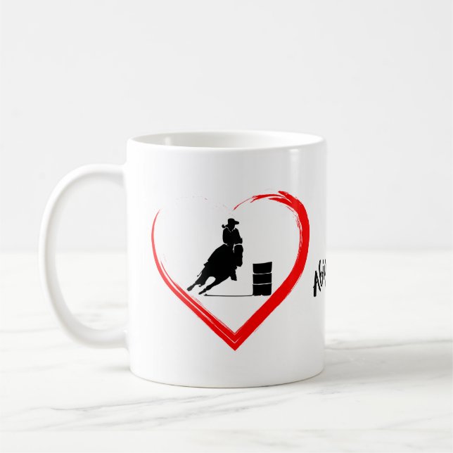 Personalized Silhouette Barrel Racing Horse, Heart Coffee Mug (Left)