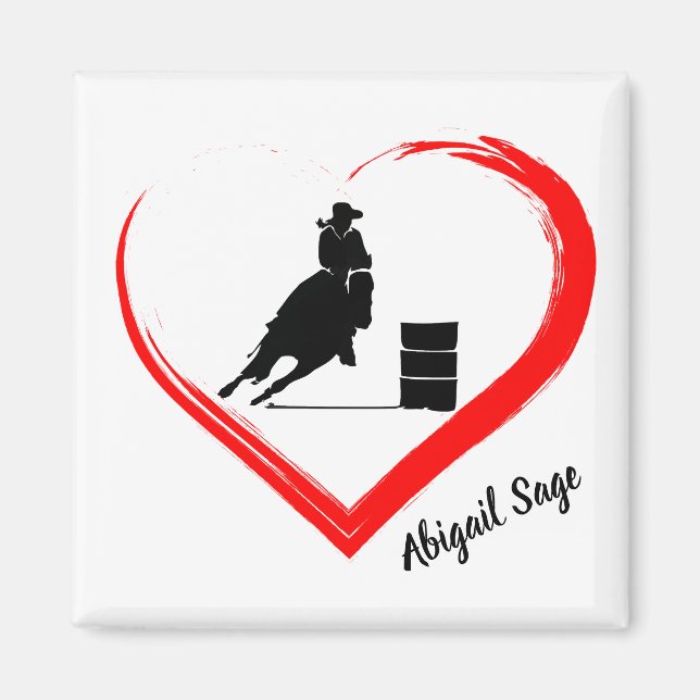 Personalized Silhouette Barrel Racing Horse, Heart Magnet (Front)