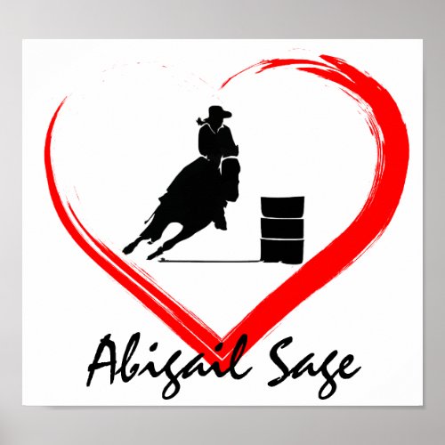 Personalized Silhouette Barrel Racing Horse Heart Poster