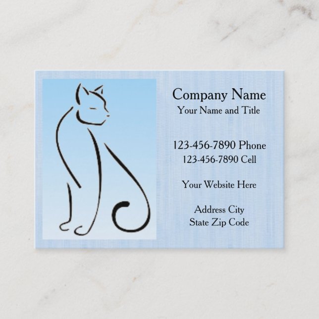 Personalized Silhouette Cat Business Cards - Blue (Front)