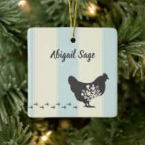 Personalized Silhouette Chicken with Flowers Farm Ceramic Ornament