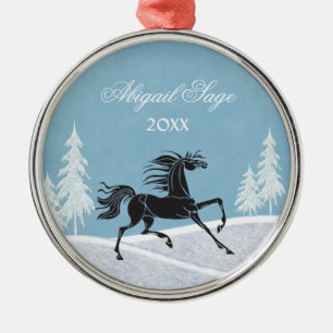 Personalized Silhouette Horse and Snow Ornament