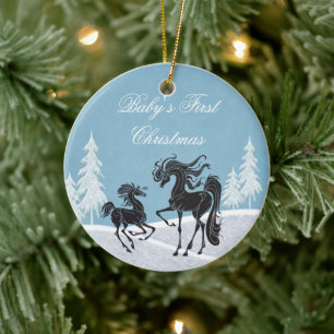 Personalized Silhouette Horse Baby's 1st Christmas Ceramic Ornament
