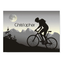 Personalized Silhouette Mountain Biker and Moon