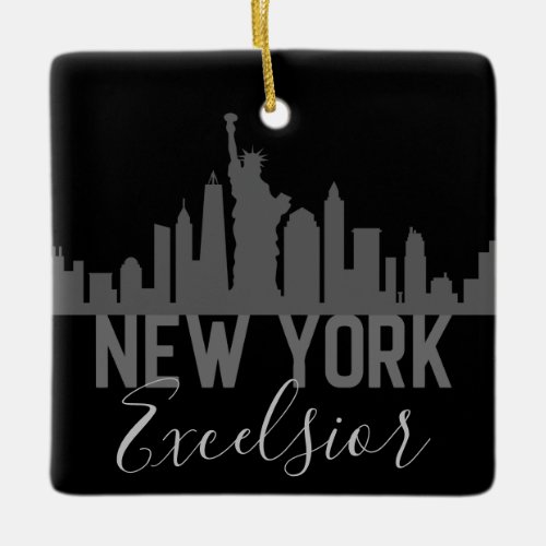 Personalized Silhouette New York Skyline Excelsior Ceramic Ornament