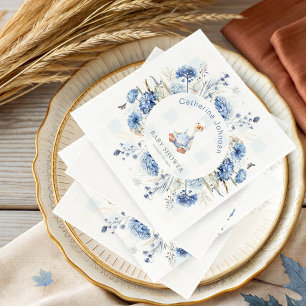 Personalized Silly Goose Blue Floral Baby Shower Napkins