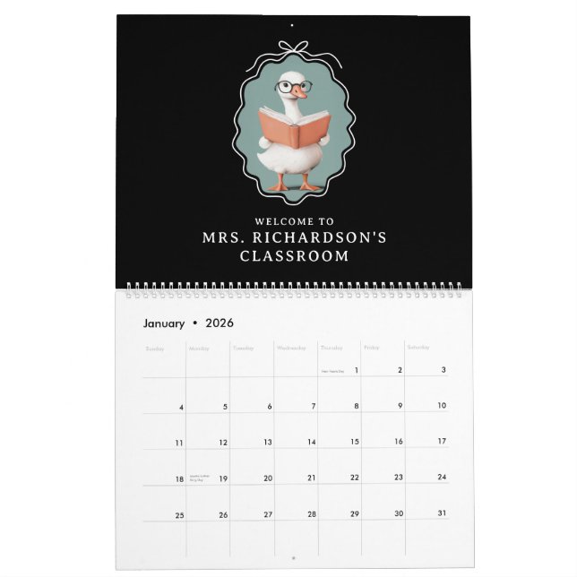 Personalized Silly Goose Teacher Club Classroom Calendar (Jan 2026)