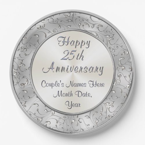 Personalized Silver 25th Anniversary Paper Plates