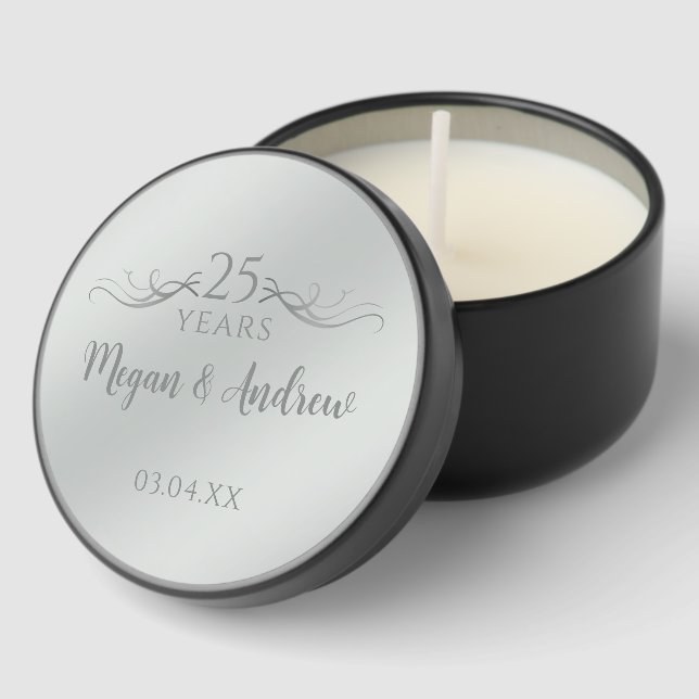 Personalized Silver 25th Anniversary Soy Wax Mini Candle Favors (Corner)