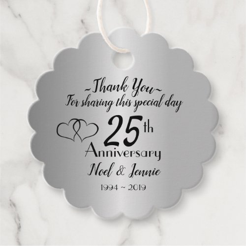Personalized Silver 25th Wedding Anniversary Favor Tags