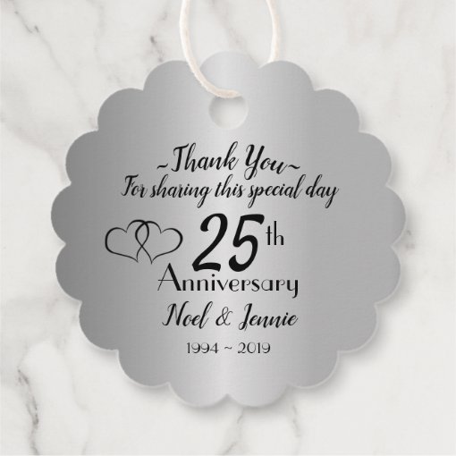 Personalized Silver 25th Wedding Anniversary Favor Tags | Zazzle