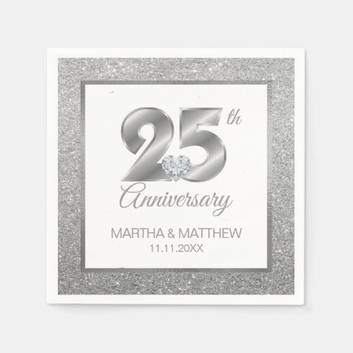 Personalized Silver 25th Wedding Anniversary Napkins