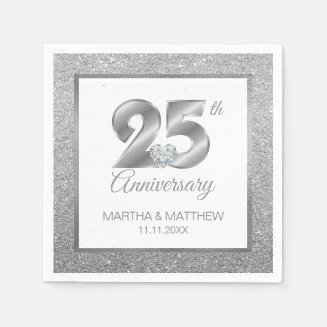Personalized Silver 25th Wedding Anniversary Napkins (Front)