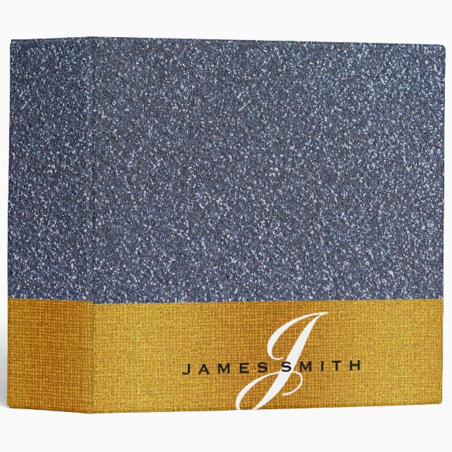 Personalized Silver and Gold Faux Confetti Glitter 3 Ring Binder (Front/Spine)