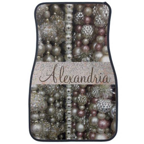 Personalized Silver and Pink Stringed Beads  Car Floor Mat