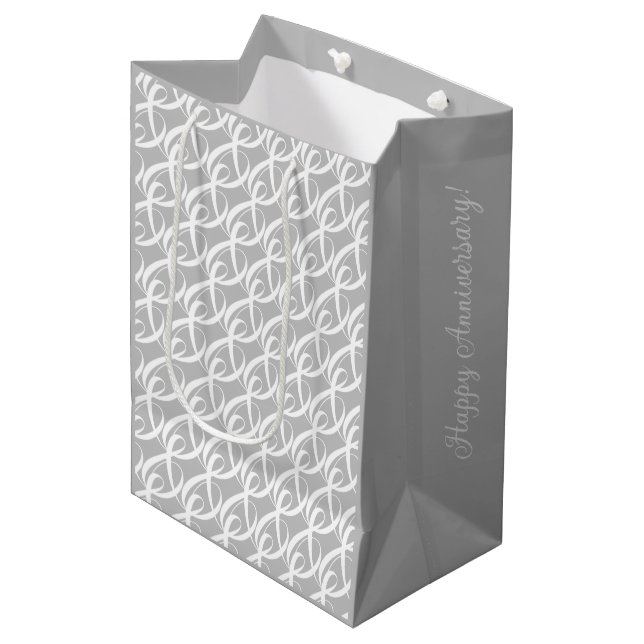 Personalized Silver and White Wedding Anniversary Medium Gift Bag (Front Angled)