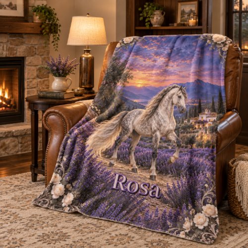 Personalized Silver Andalusian Horse Lavender Fleece Blanket