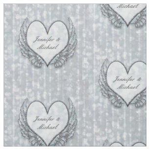 Personalized Silver Angel Wings & Heart Fabric
