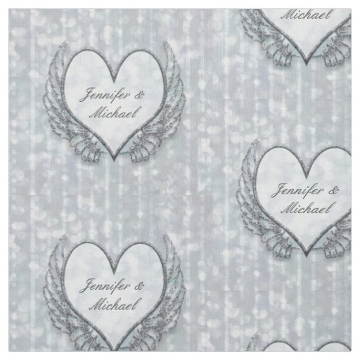 Personalized Silver Angel Wings & Heart Fabric