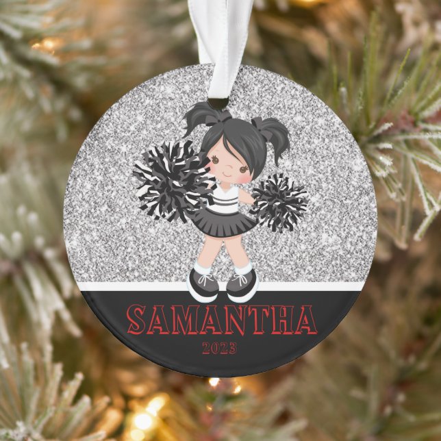 Personalized Silver & Black Cheerleading Ornament  (Tree)