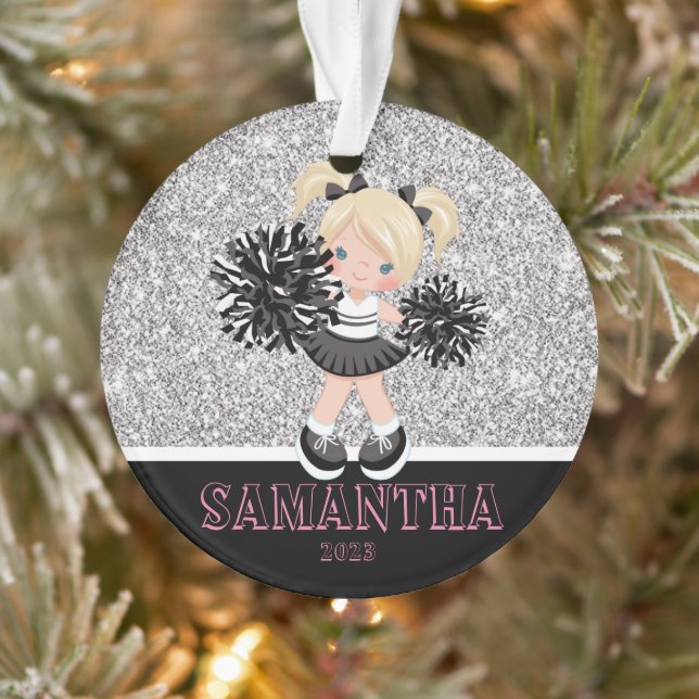 Personalized Silver & Black Cheerleading Ornament  (Tree)