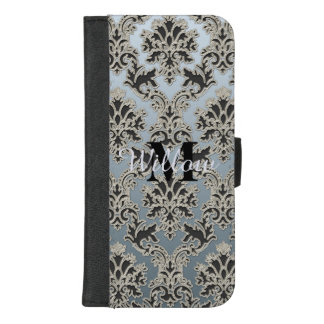 Personalized Silver Black Damask Wallet Phone Case